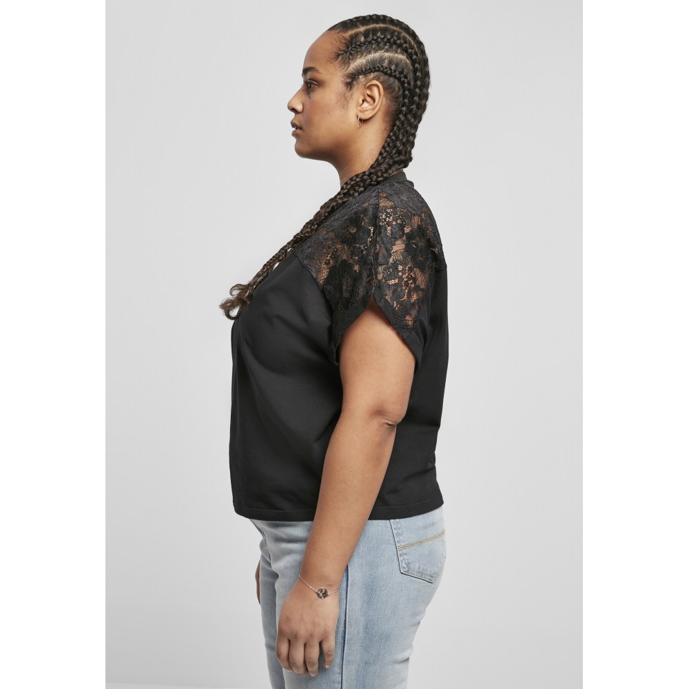 Urban Classics - Short Oversized Lace Damen TShirt - Schwarz